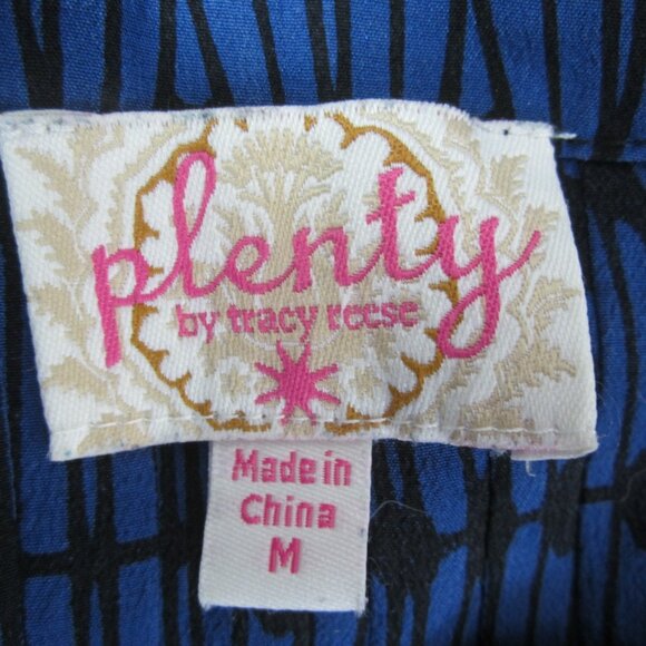 Plenty by Tracy Reese Women M Blue Black 100% Silk 3/4 Sleeve Shirt Top Tunic - Picture 4 of 8